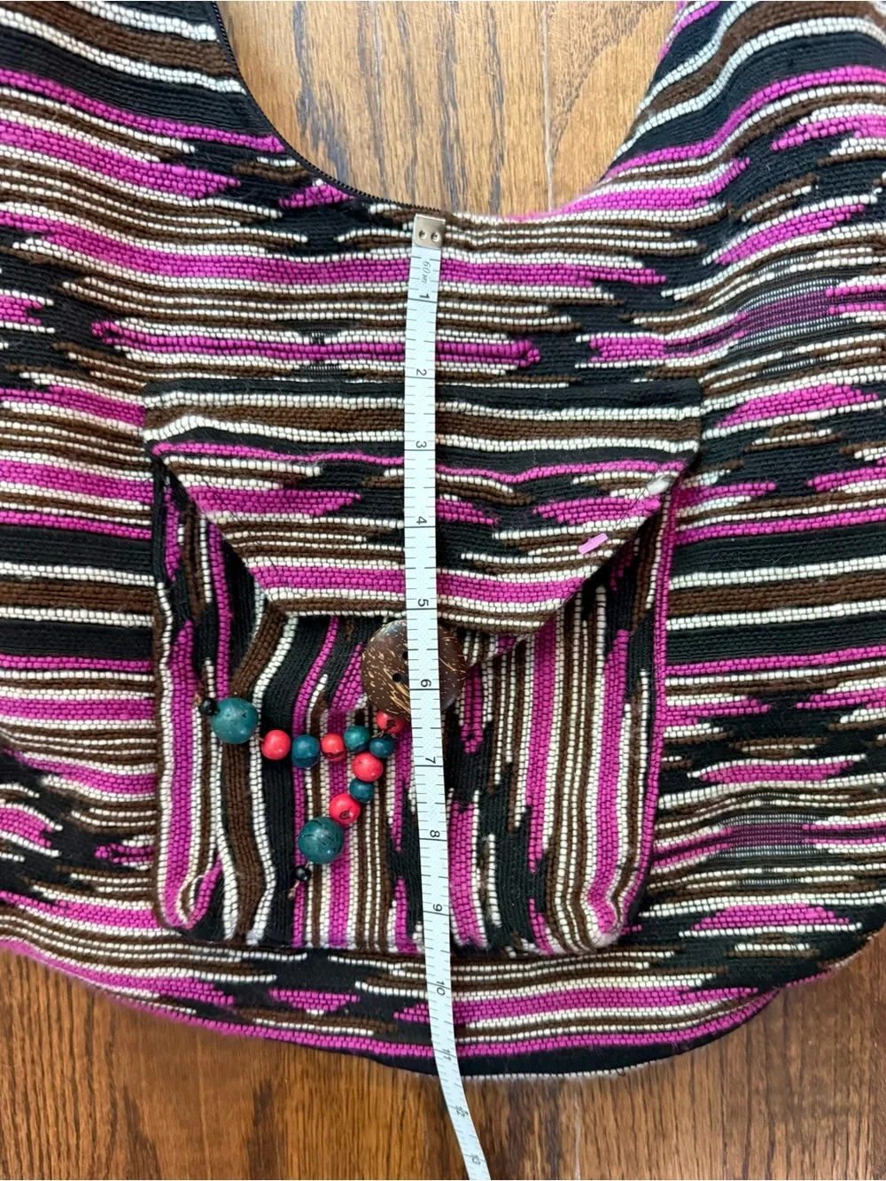 Daqulema Woven Wool Hippie Hobo Sling Bag Purple and Pinks Southwestern Aztec